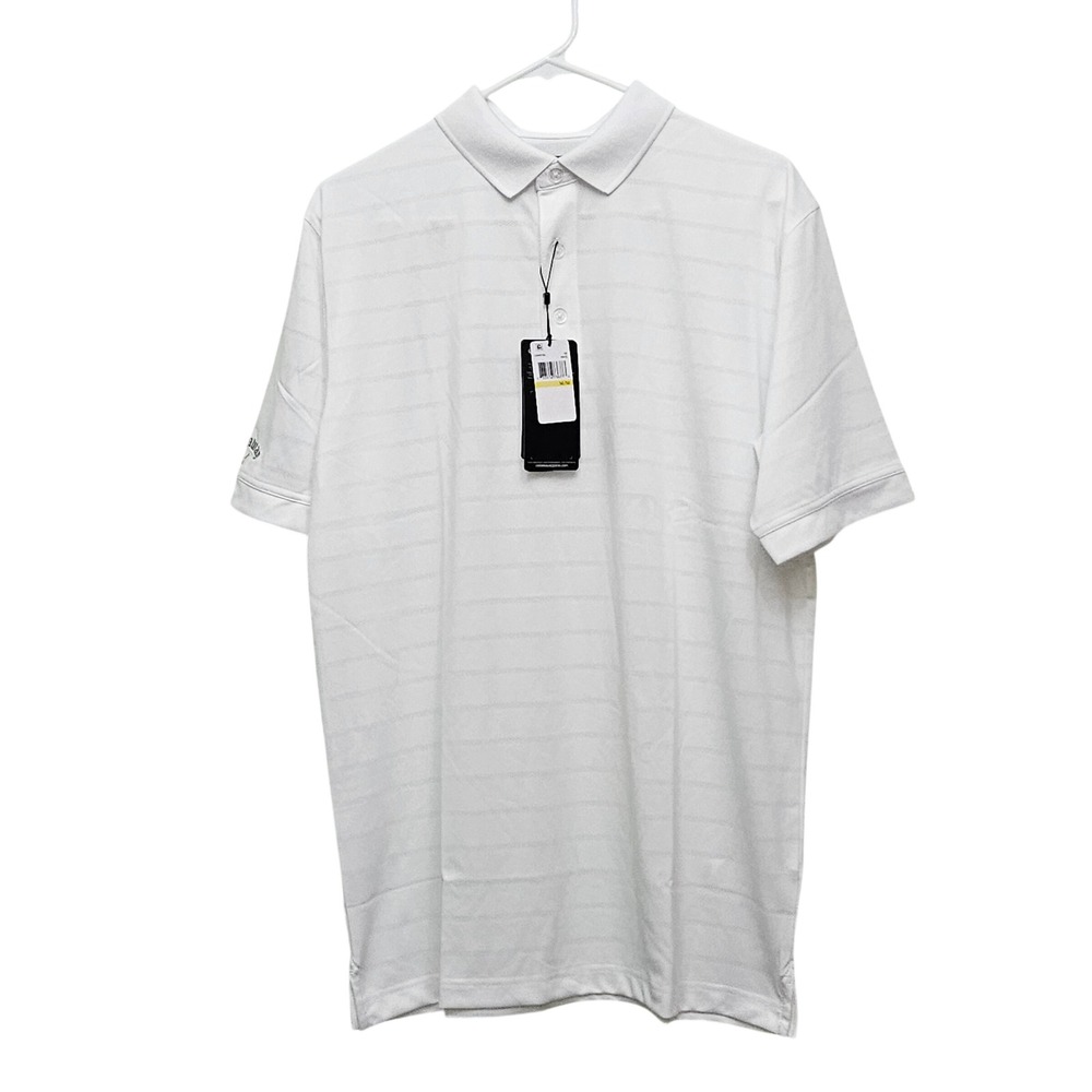 Callaway Polo Shirt Mens M White Opti-Dri Textured Stripe Golf Performance Top